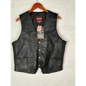 Interstate Leather Biker Vest Men's Medium Black Snap Motorcycle Style Damaged